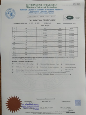 PCSIR Traceable Calibration Certificate Preview